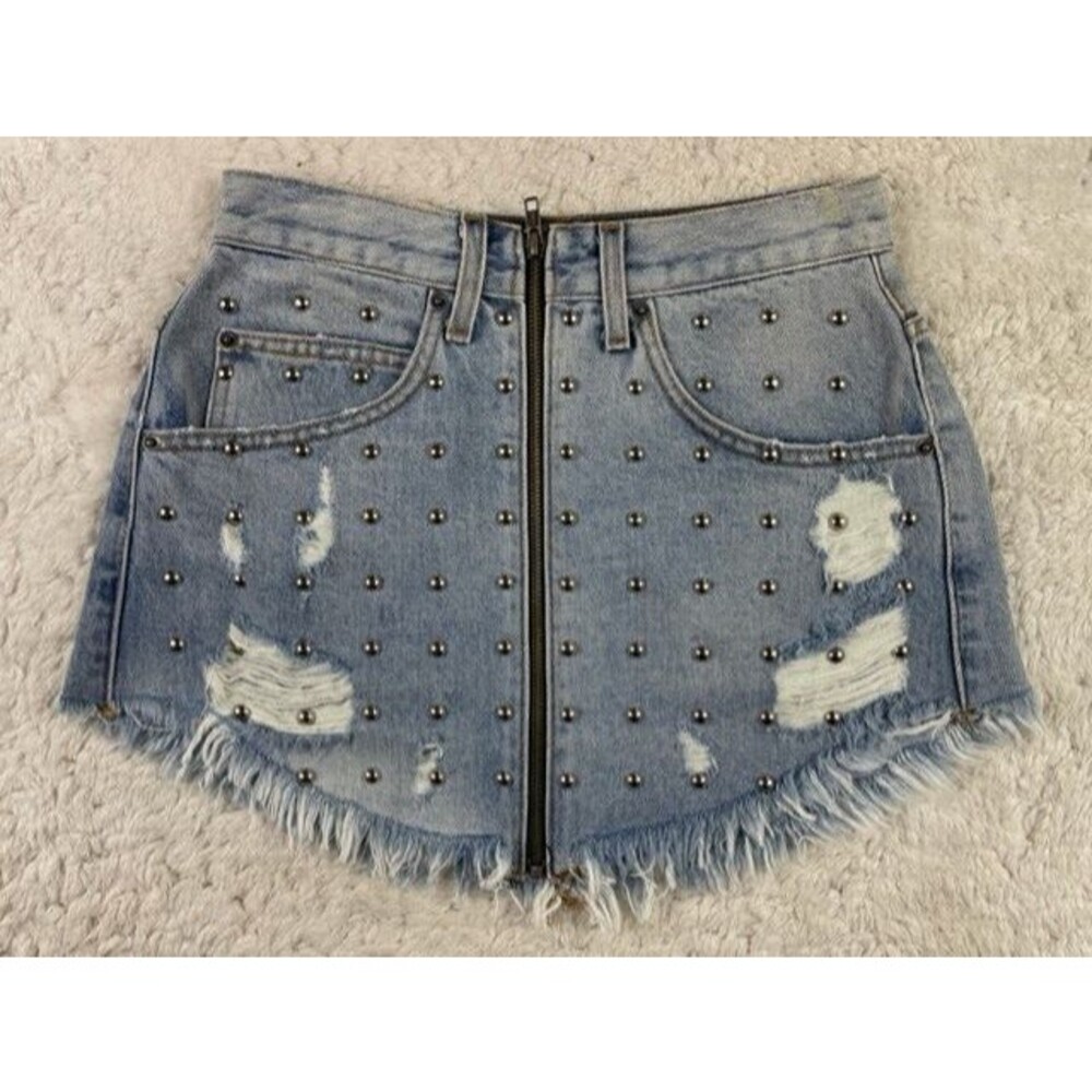 Carmar Size 27 Womens Skirt Cotton Bling Raw Hem Mini Distress Zip Front